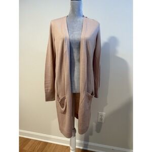 Halogen Blush Pink Front Open Merino Wool Blend Cardigan Duster Sz SM Pockets